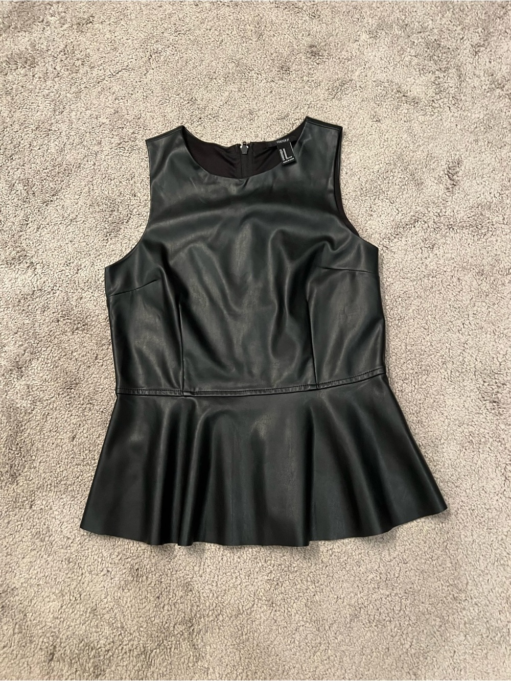 Faux Leather Peplum Shell Top - Black